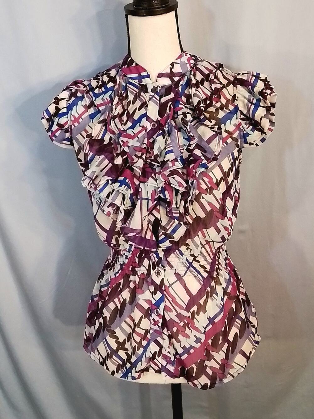 XXI ; Womens multi colored purple blouse with ruffles